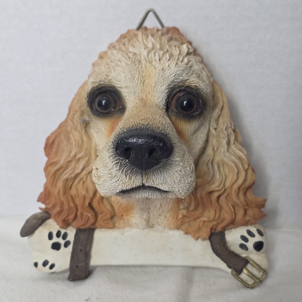 Vintage Resin Cocker Spaniel Dog Head Plaque Sculpture 6" Wall Hanging